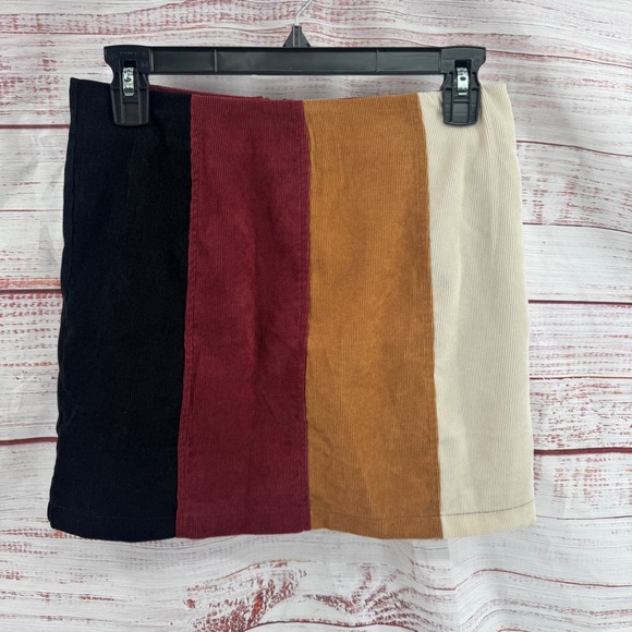 Altar'd State Dresses & Skirts - Altard State Colorblock Corduroy Mini Skirt Small Black Burgundy Mustard Cream